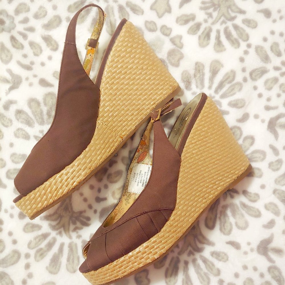 Brown Peep-Toe Wedge Sandals